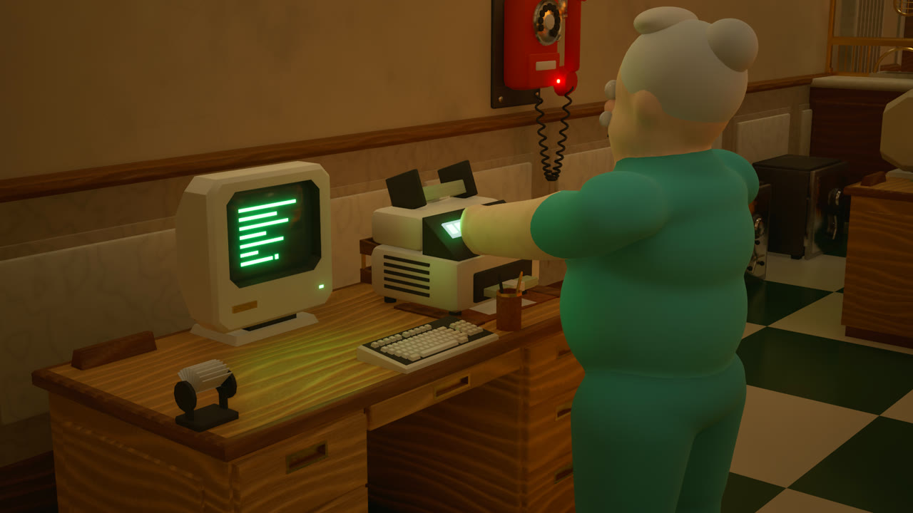 A hostage working a cash counting machine